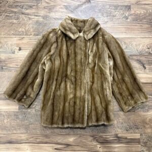 Vintage Y2K Tissavel Faux Fur Jacket Womens L Brown 80s Glam Pile Coat USA Made
